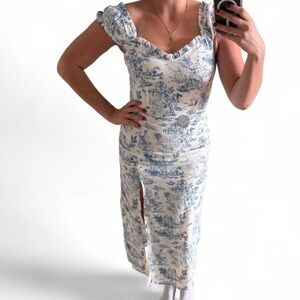 Cider Blue and White Toile Midi Dress